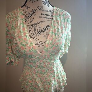 Floral V-Neck Wrap Top